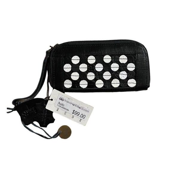 NWT Octopus Handbags Handmade Black White Leather Polka Dot Zip Wristlet Wallet - Picture 3 of 6
